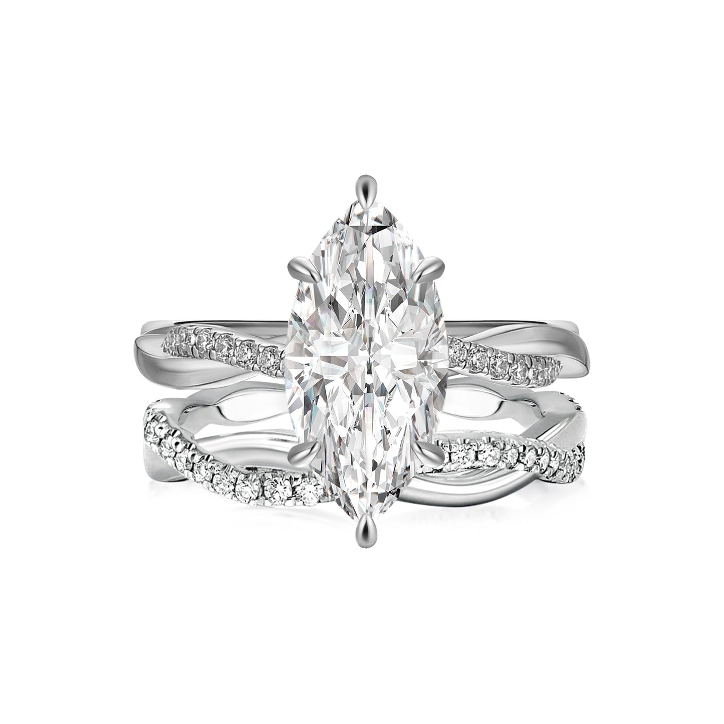 Aurevyn Moissanite 3.0Ct Twist Marquise Cut White Gold Wedding Ring Set