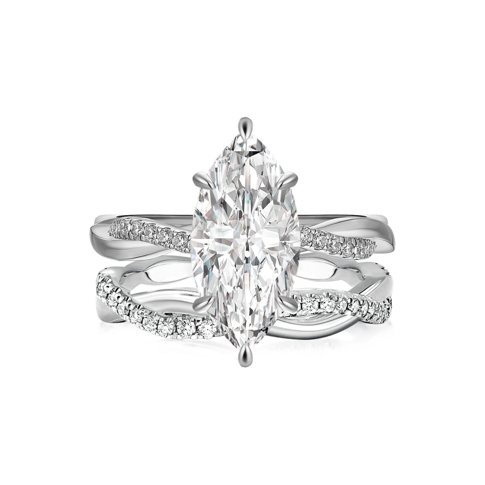 Aurevyn Moissanite 3.0Ct Twist Marquise Cut White Gold Wedding Ring Set