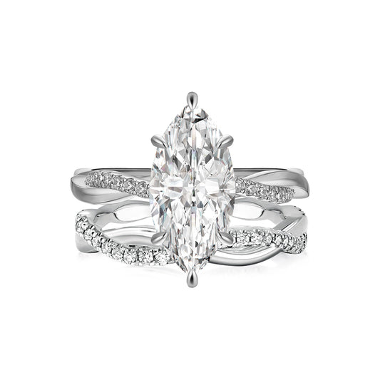 Aurevyn Moissanite 3.0Ct Twist Marquise Cut White Gold Wedding Ring Set