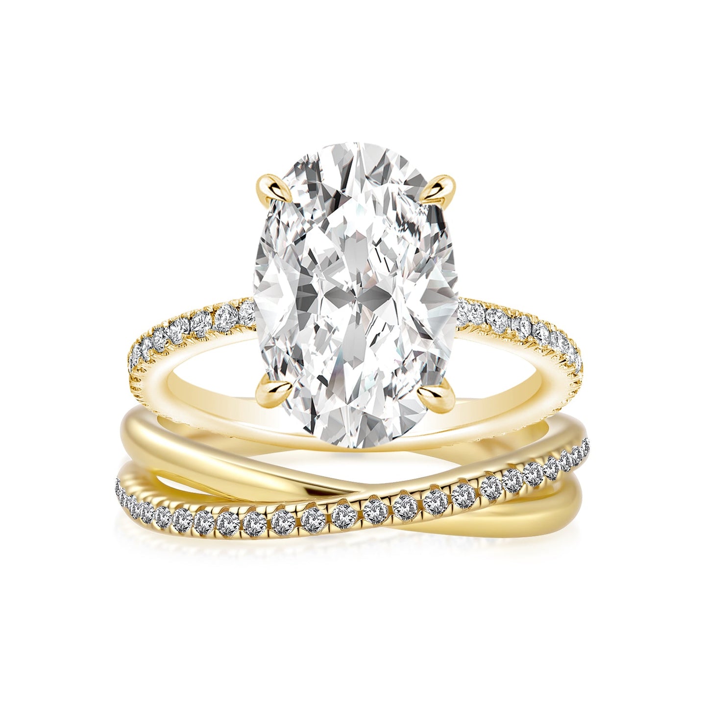 Aurevyn Moissanite 2PC 4.0 Ct Oval Cut Twist Yellow Gold Wedding Ring Set For Women