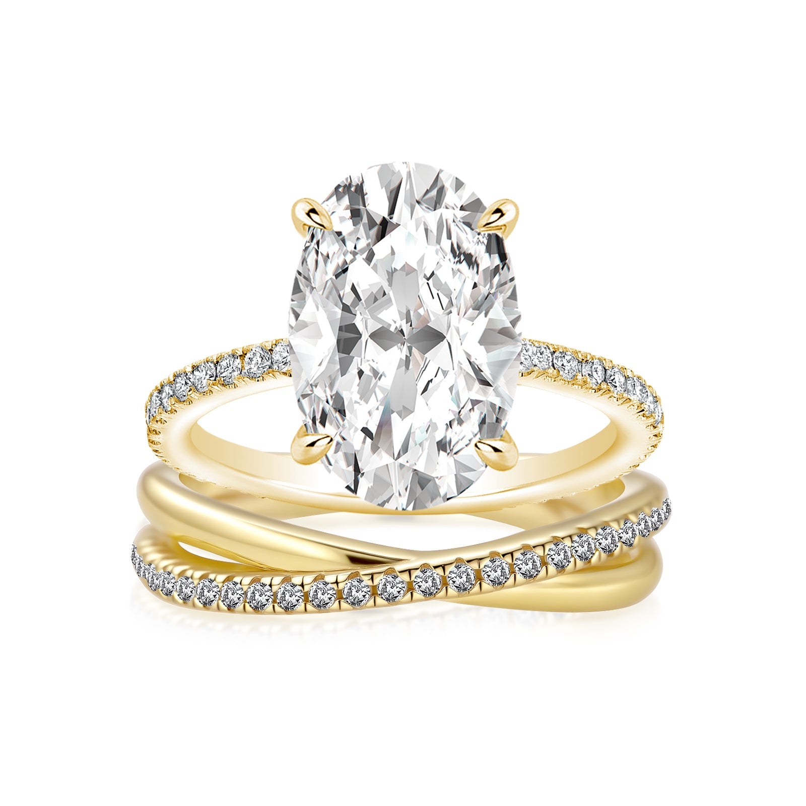 Aurevyn Moissanite 2PC 4.0 Ct Oval Cut Twist Yellow Gold Wedding Ring Set For Women