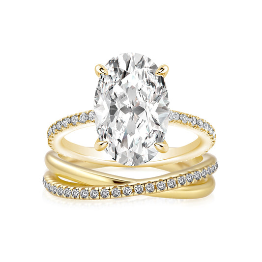 Aurevyn Moissanite 2PC 4.0 Ct Oval Cut Twist Yellow Gold Wedding Ring Set For Women