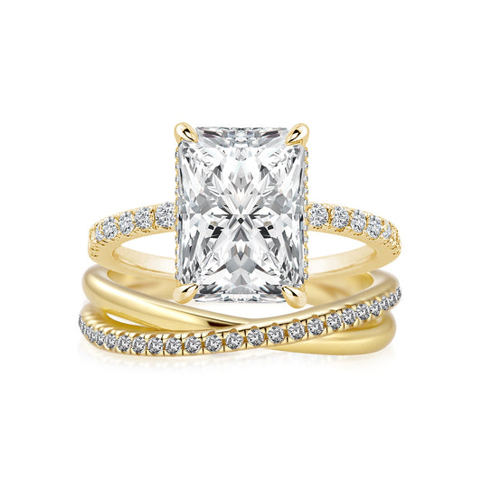 Aurevyn Moissanite 2PC 3.5 Ct Radiant Cut/Emerald Cut Twist Yellow Gold Wedding Ring Set For Women
