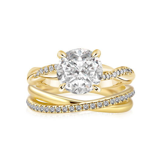 Aurevyn Moissanite 2PC 2.0 Ct Round Cut Twist Yellow Gold Wedding Ring Set For Women