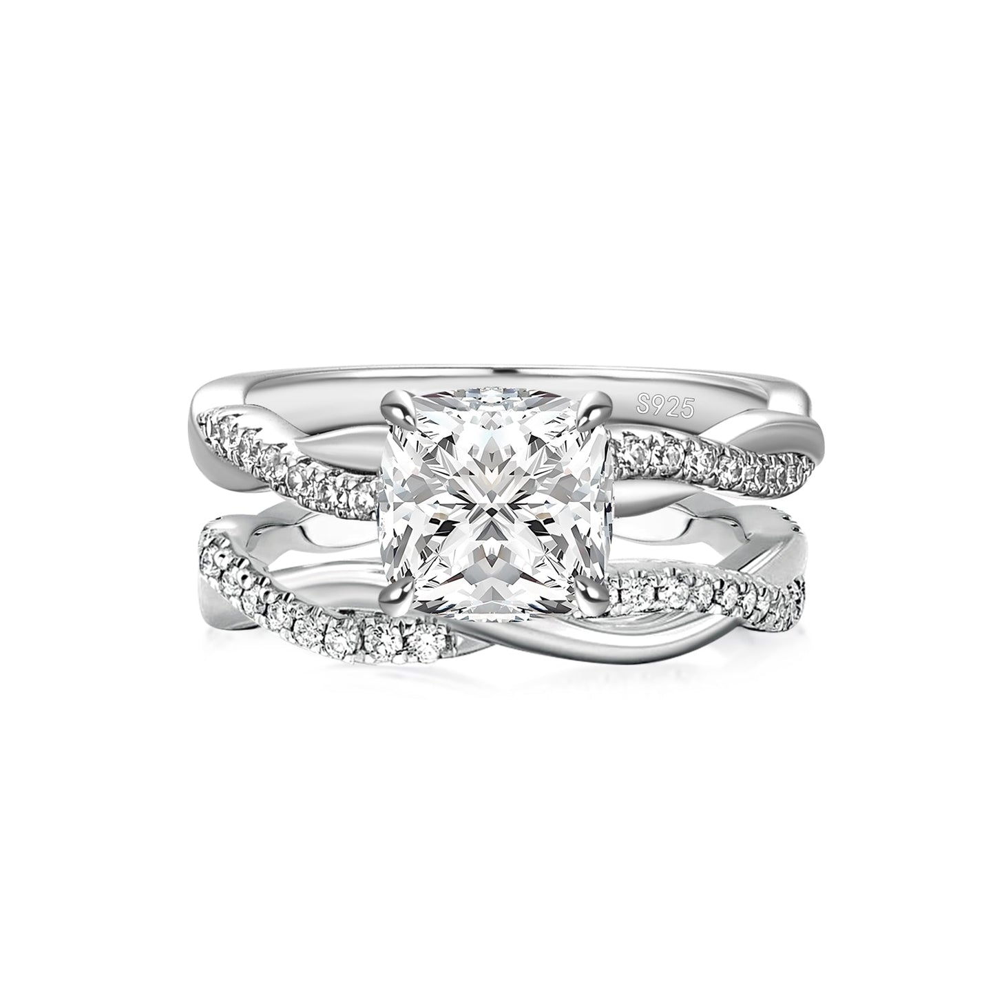 Aurevyn Moissanite 2.0Ct Cushion Cut Twist Wedding Ring Travel Ring In Sterling Silver