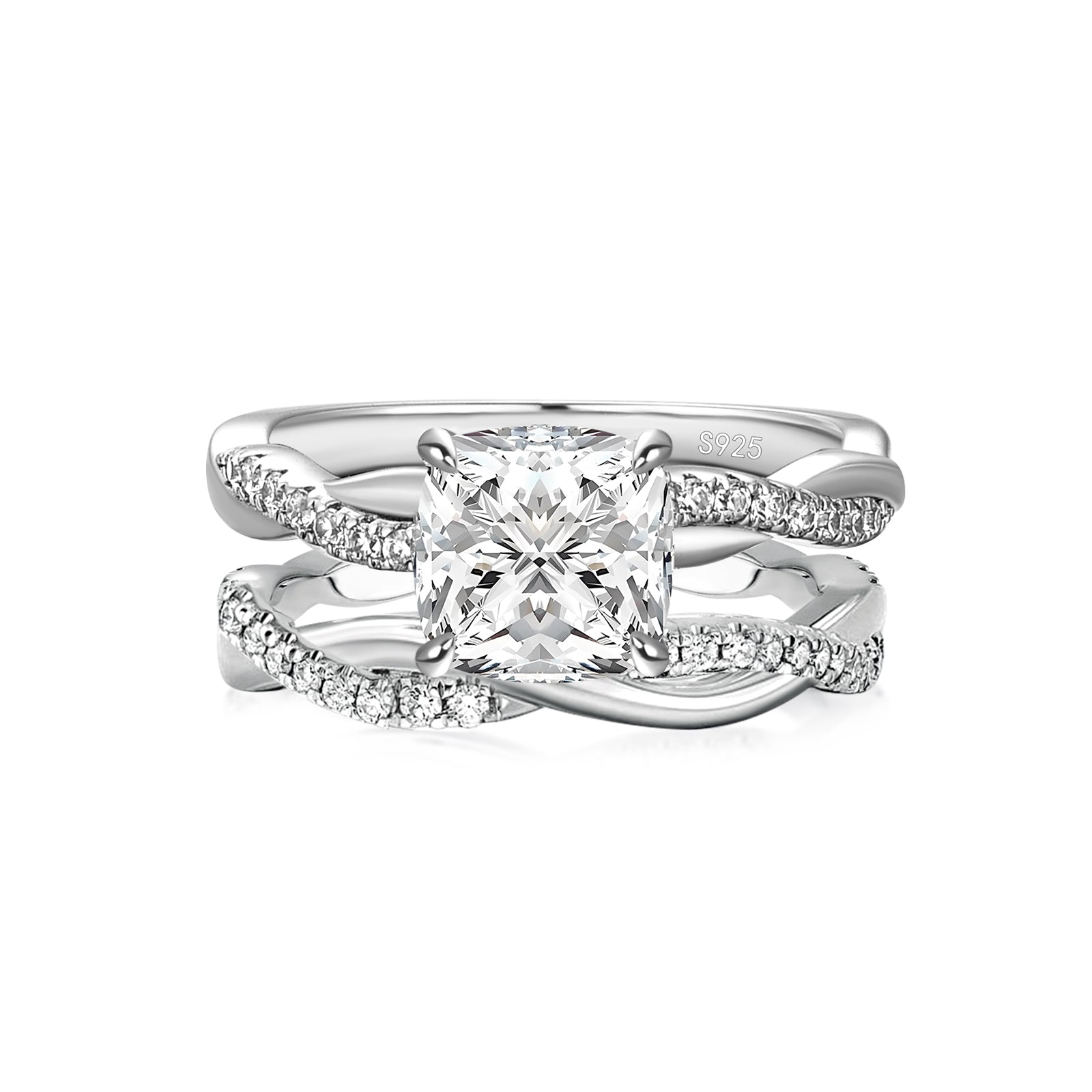 Aurevyn Moissanite 2.0Ct Cushion Cut Twist Wedding Ring Travel Ring In Sterling Silver