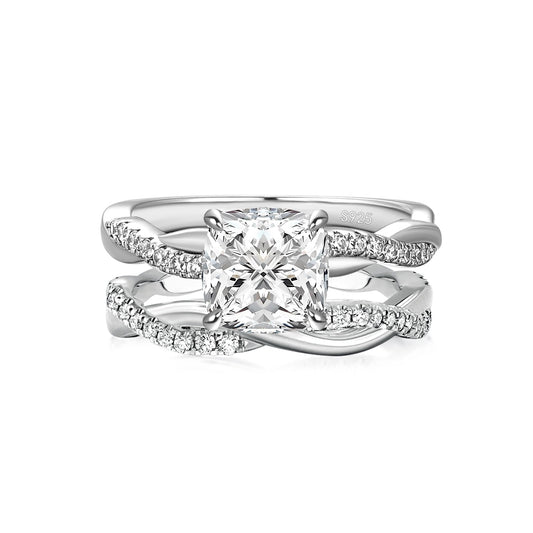Aurevyn Moissanite 2.0Ct Cushion Cut Twist Wedding Ring Travel Ring In Sterling Silver