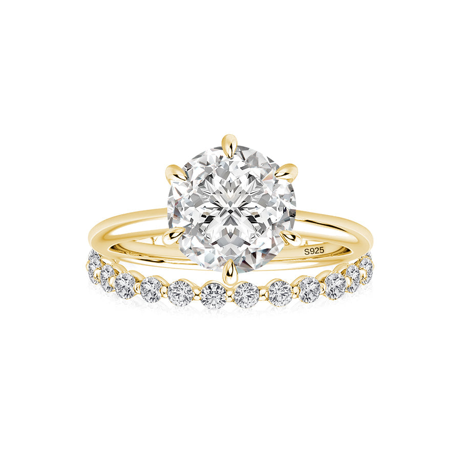 Aurevyn Moissanite 2.0Ct Solitaire Round Cut Engagement Ring with Round Cut Wedding Band