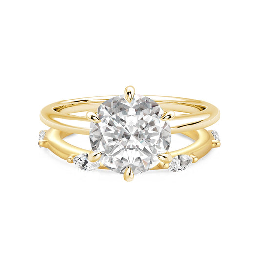 Aurevyn Moissanite 2.0Ct 6 Prong Solitaire Round Cut Engagement Ring with Marquise Cut Wedding Band