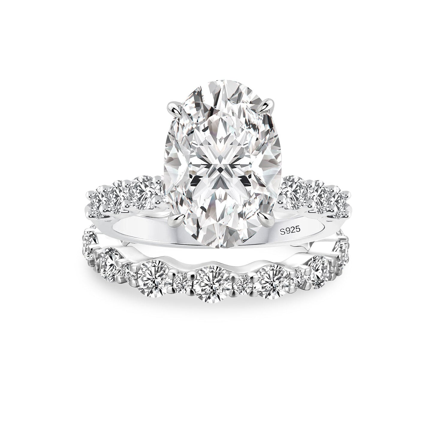 Aurevyn 4.0Ct Oval Cut Engagement Ring With Round Cut Wedding Band Wedding Ring Set