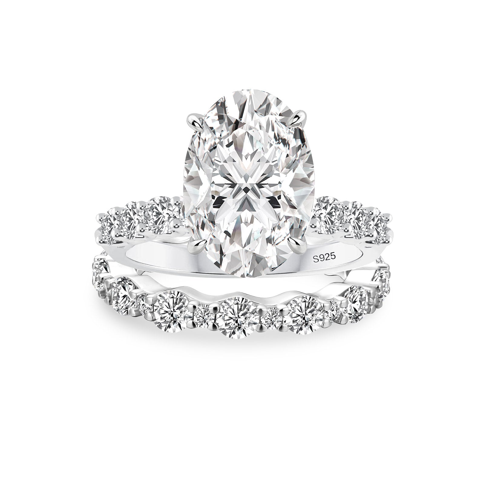 Aurevyn 4.0Ct Oval Cut Engagement Ring With Round Cut Wedding Band Wedding Ring Set