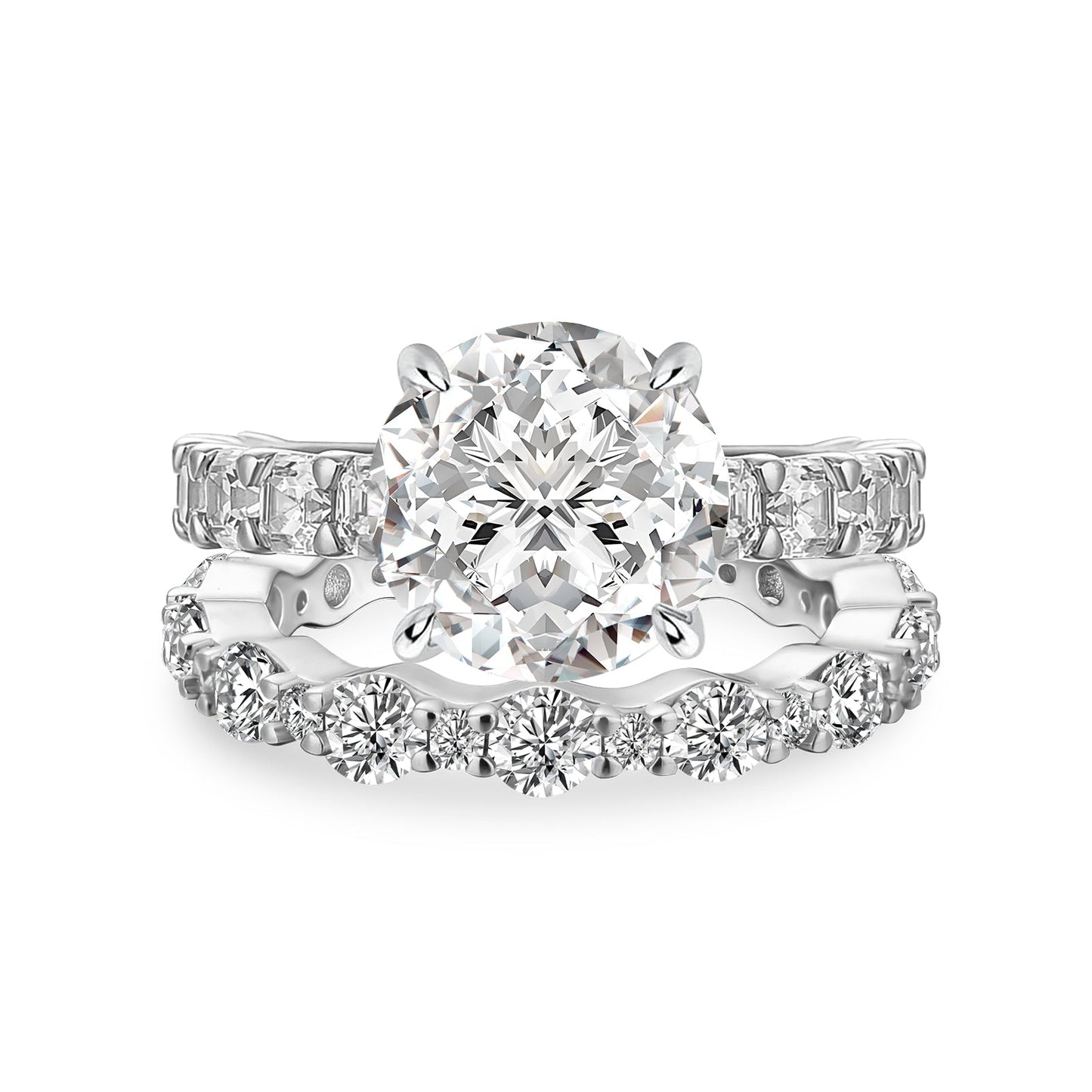 Aurevyn 4.0Ct Round Cut Engagement Ring With Round Cut/Asscher Cut Wedding Band Wedding Ring Set