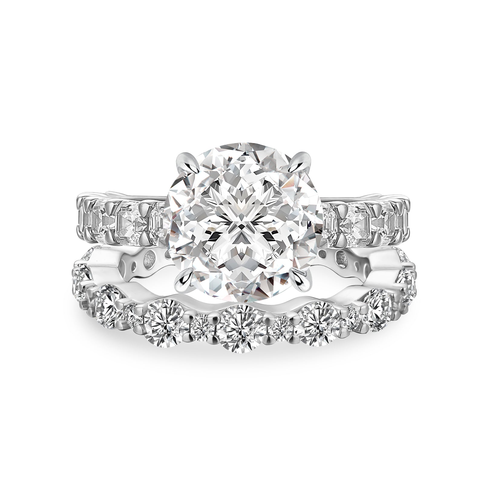 Aurevyn 4.0Ct Round Cut Engagement Ring With Round Cut/Asscher Cut Wedding Band Wedding Ring Set