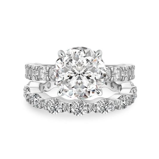 Aurevyn 4.0Ct Round Cut Engagement Ring With Round Cut/Asscher Cut Wedding Band Wedding Ring Set