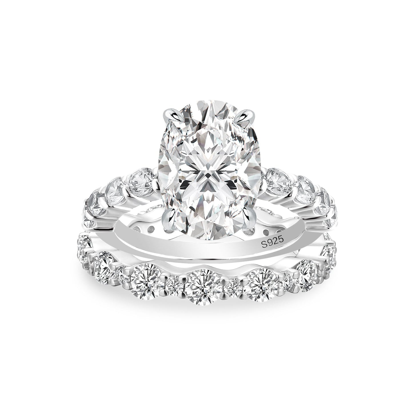 Aurevyn 4.0Ct Oval Cut Engagement Ring With Round Cut/Asscher Cut Wedding Band Wedding Ring Set