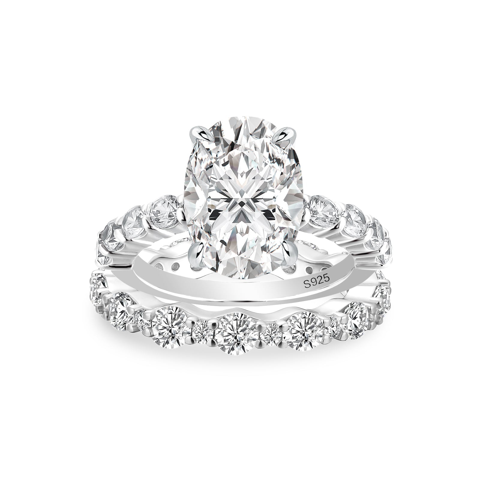 Aurevyn 4.0Ct Oval Cut Engagement Ring With Round Cut/Asscher Cut Wedding Band Wedding Ring Set