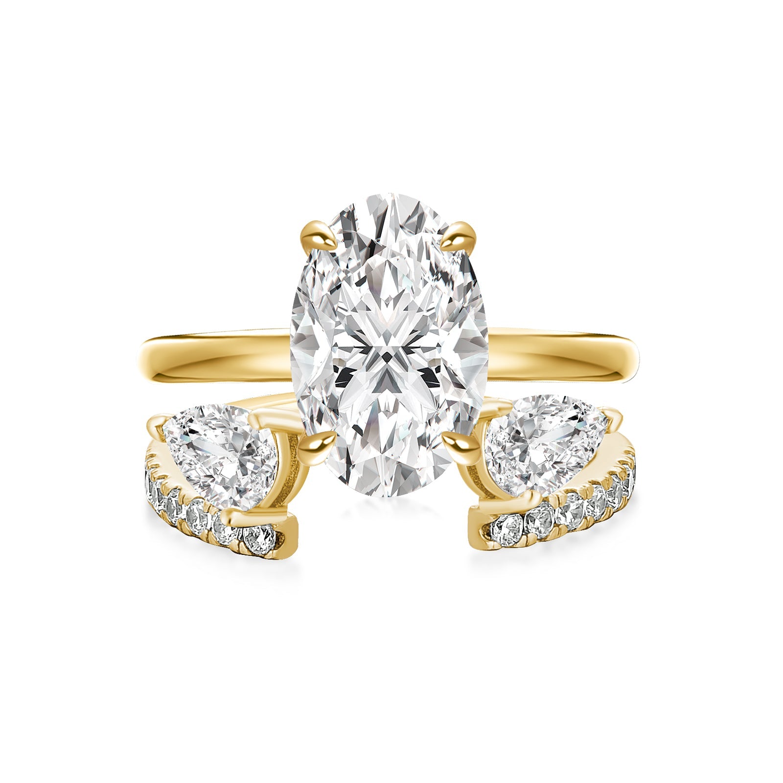 Aurevyn Moissanite 3.0Ct/4.0Ct Solitaire Oval Cut Engagement Ring With Pear Cut Wedding Band Wedding Ring Set