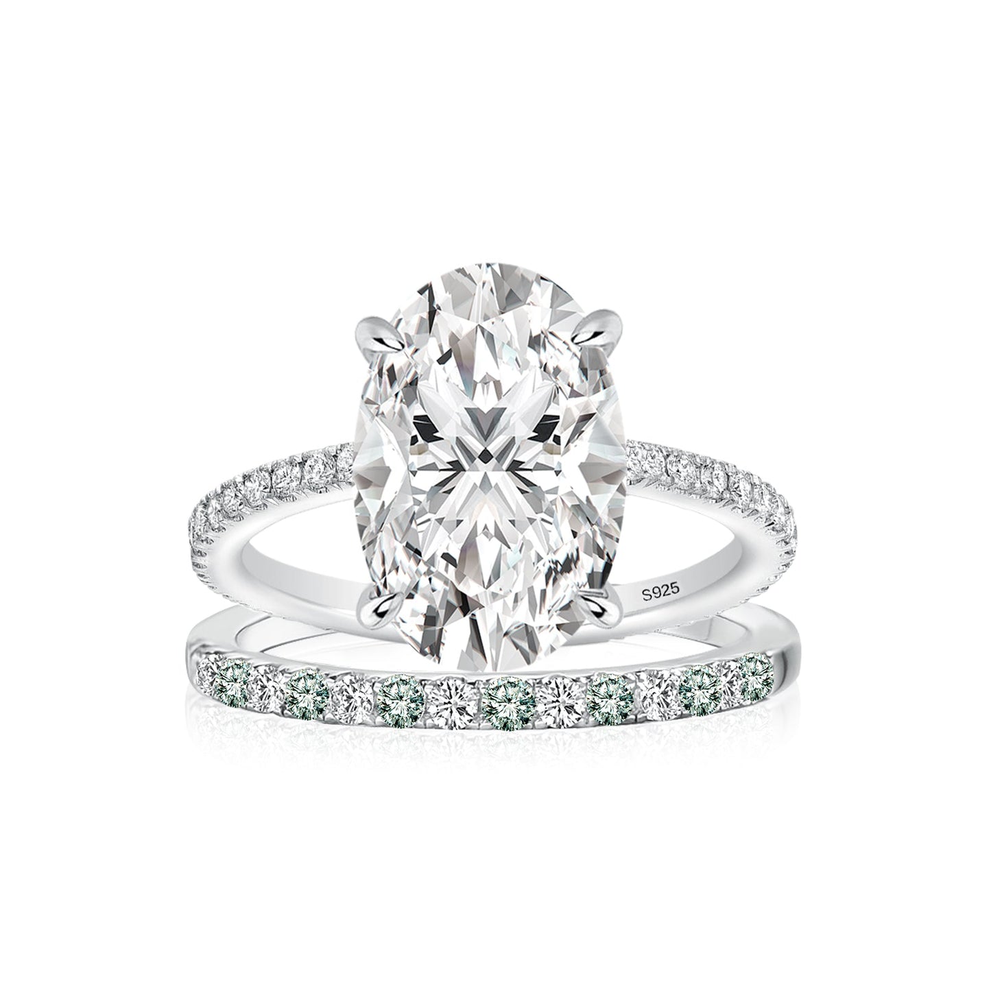 Aurevyn 4.0Ct Oval Cut Engagement Ring With Green & White Round Cut Wedding Band