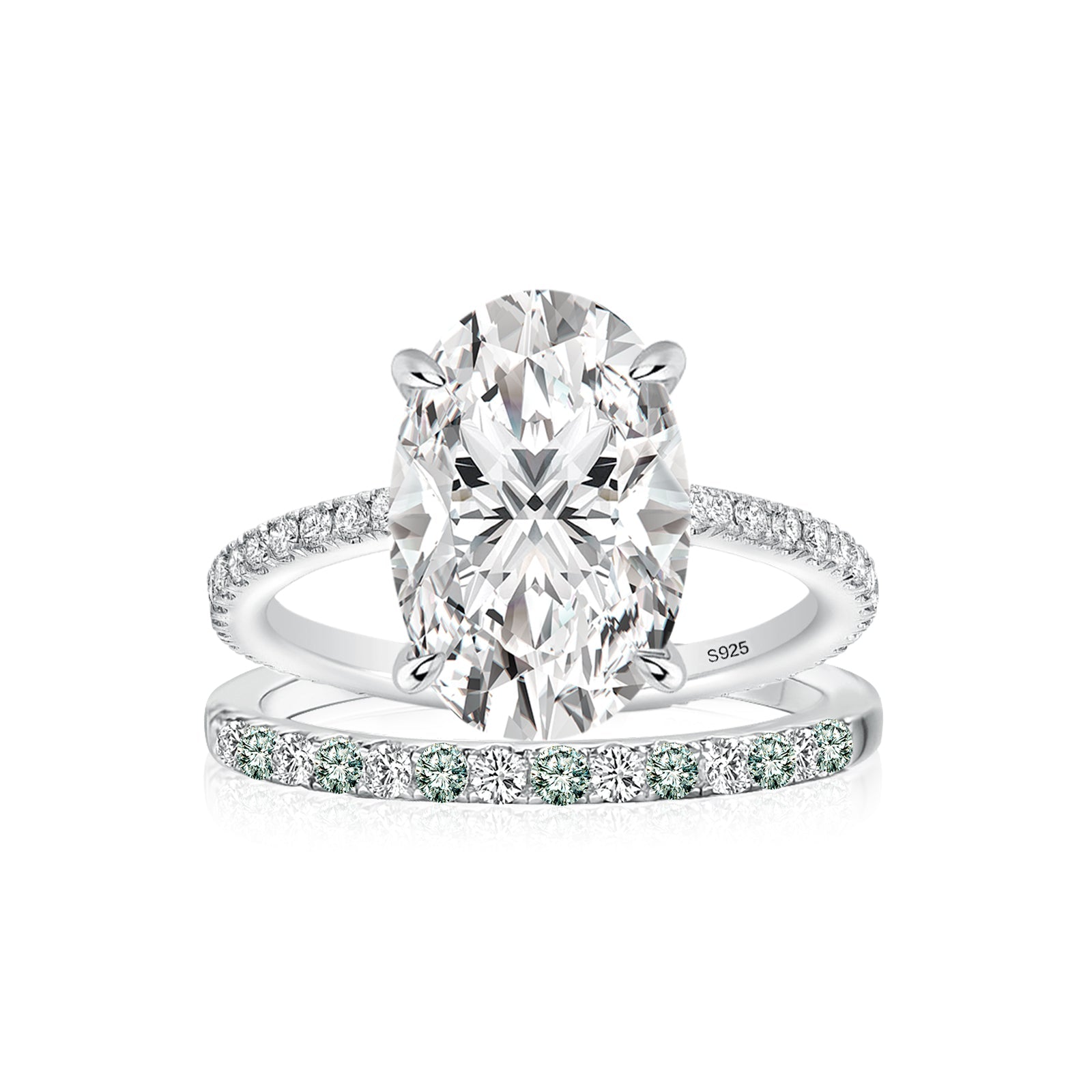 Aurevyn 4.0Ct Oval Cut Engagement Ring With Green & White Round Cut Wedding Band
