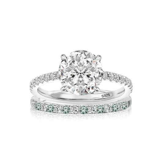Aurevyn 2.0Ct Round Cut Engagement Ring With Green & White Round Cut Wedding Band