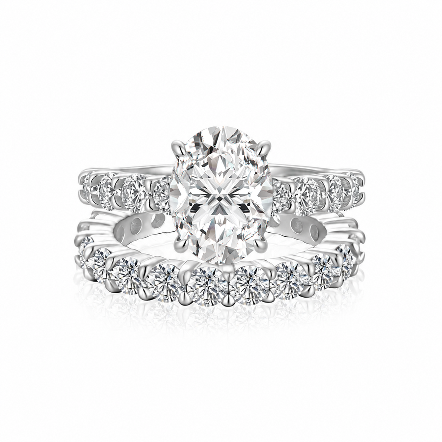 Aurevyn 2.5Ct Cushion Cut Side Stone White Gold Engagement Ring with Pavé Eternity Ring