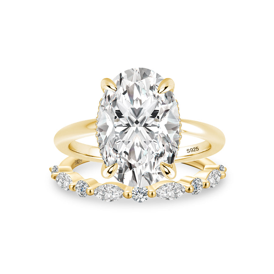 Aurevyn Moissanite 5.5Ct Solitaire Oval Cut Yellow Gold Engagement Ring with Marquise& Oval Cut Wedding Band