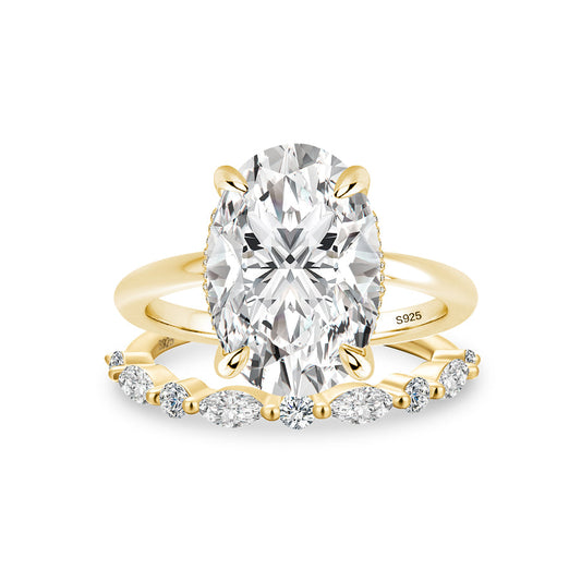 Aurevyn Moissanite 5.5Ct Solitaire Oval Cut Yellow Gold Engagement Ring with Marquise& Oval Cut Wedding Band