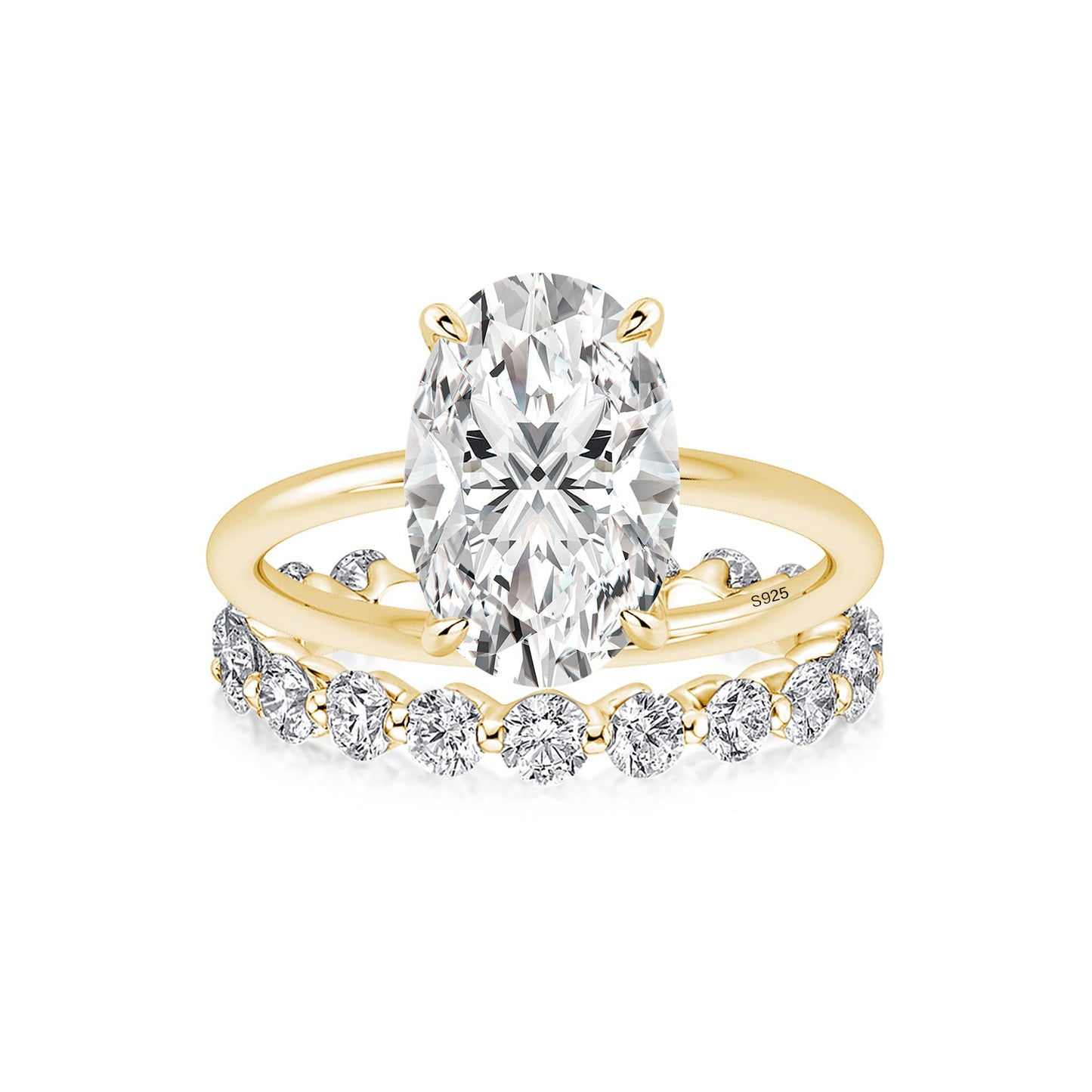 Aurevyn Moissanite 4.0Ct Hidden Halo Oval Cut Yellow Gold Engagement Ring with 1.5Ct Round Cut Wedding Band