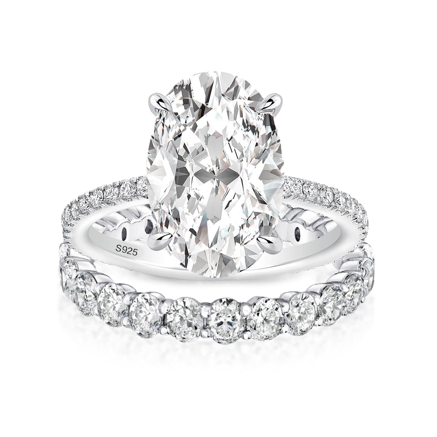 Aurevyn Moissanite 4.0Ct Hidden Halo Oval Cut White Gold Engagement Ring with 3.0Ct Oval Cut Wedding Band