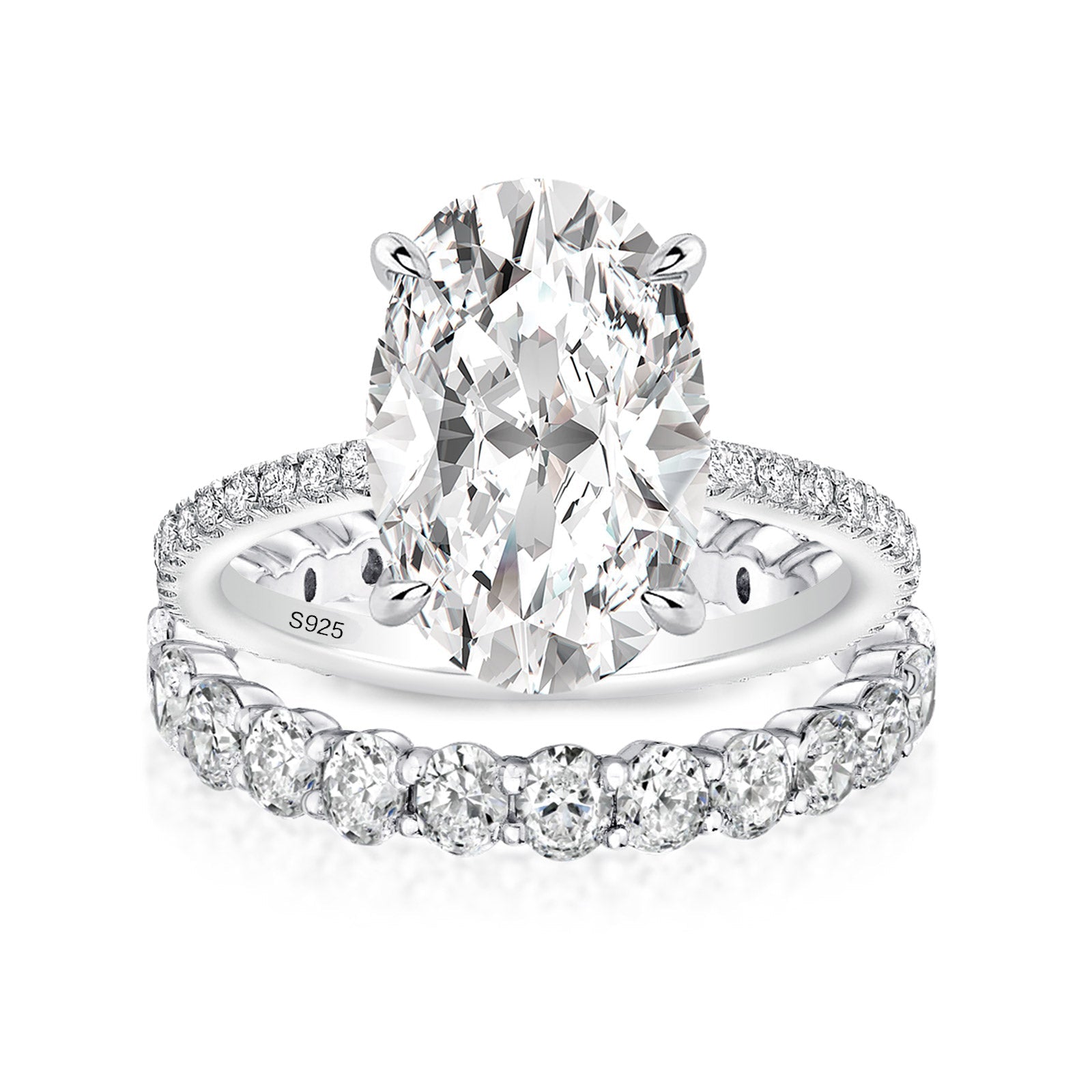 Aurevyn Moissanite 4.0Ct Hidden Halo Oval Cut White Gold Engagement Ring with 3.0Ct Oval Cut Wedding Band