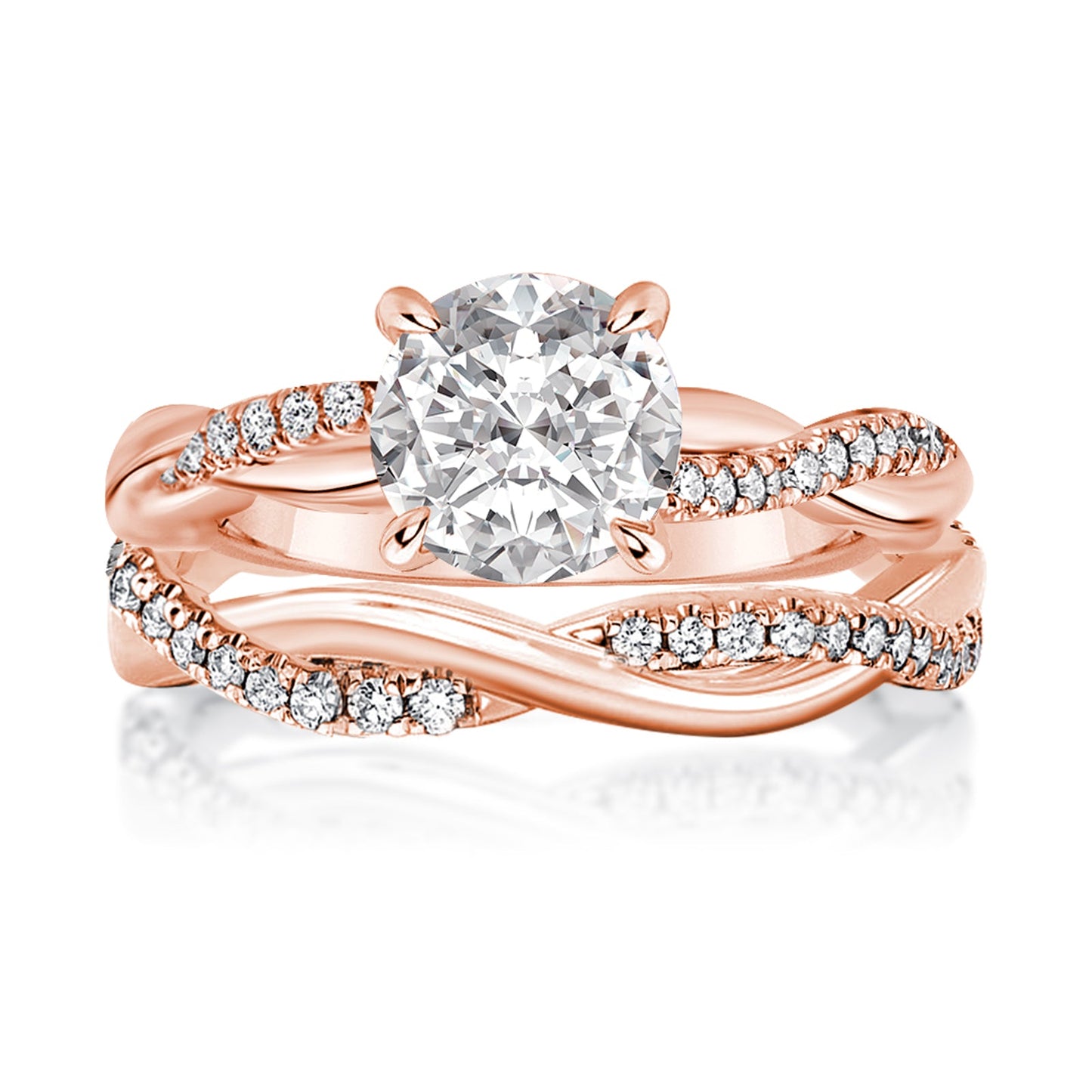 Aurevyn 2.0 Ct Twist Rose Gold Pave Wedding Ring Set