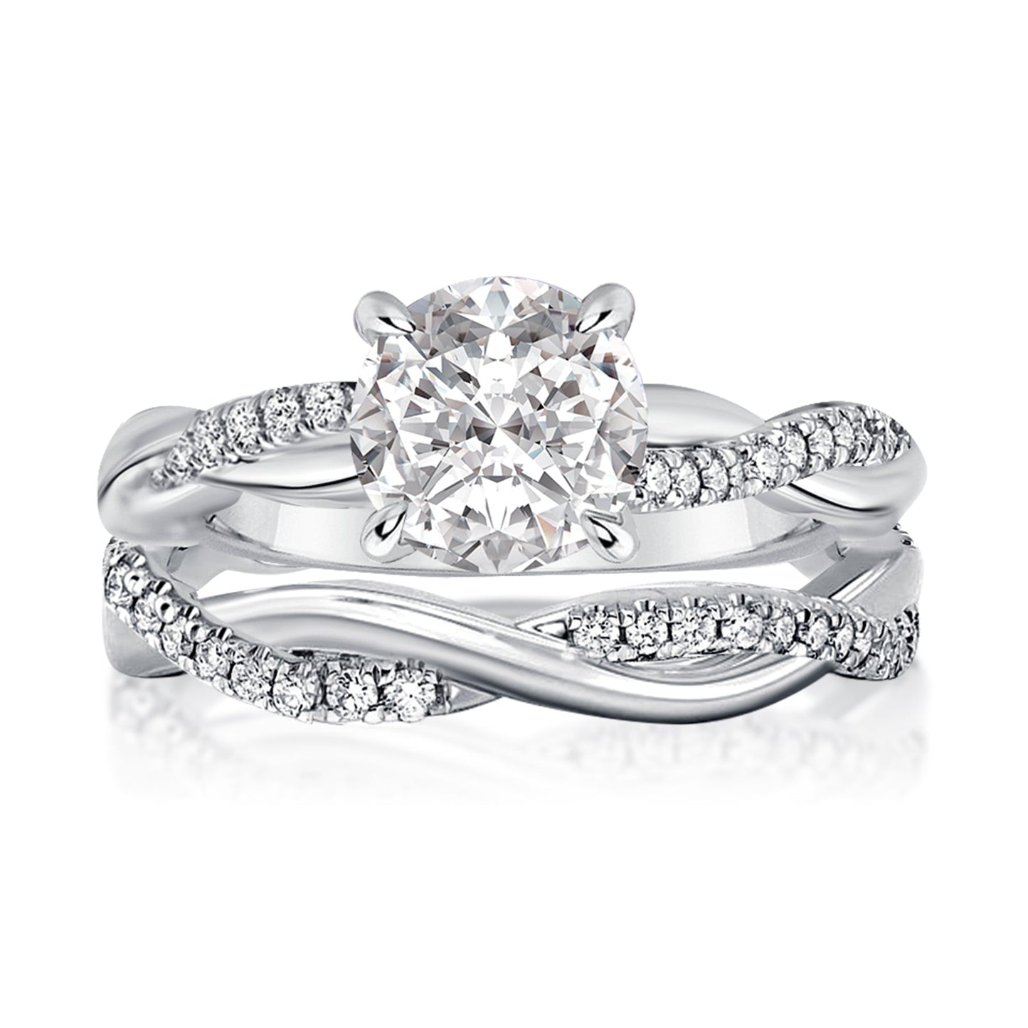 Aurevyn 2.0 Ct Twist White Gold Pave Wedding Ring Set