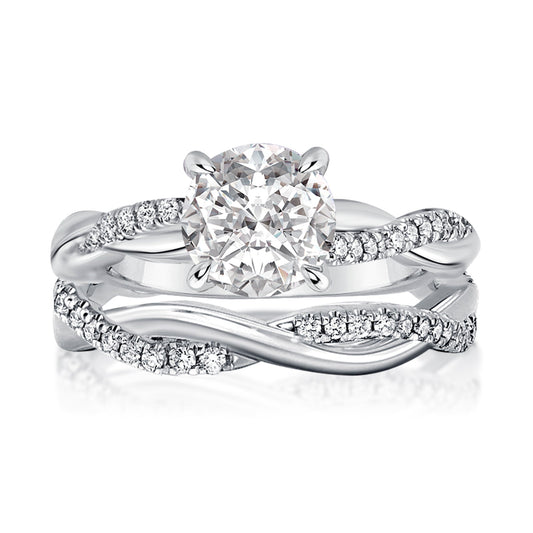 Aurevyn 2.0 Ct Twist White Gold Pave Wedding Ring Set