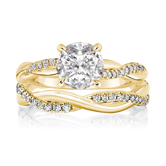 Aurevyn 1.2 Ct/2.0 Ct Twist Yellow Gold Pave Wedding Ring Set