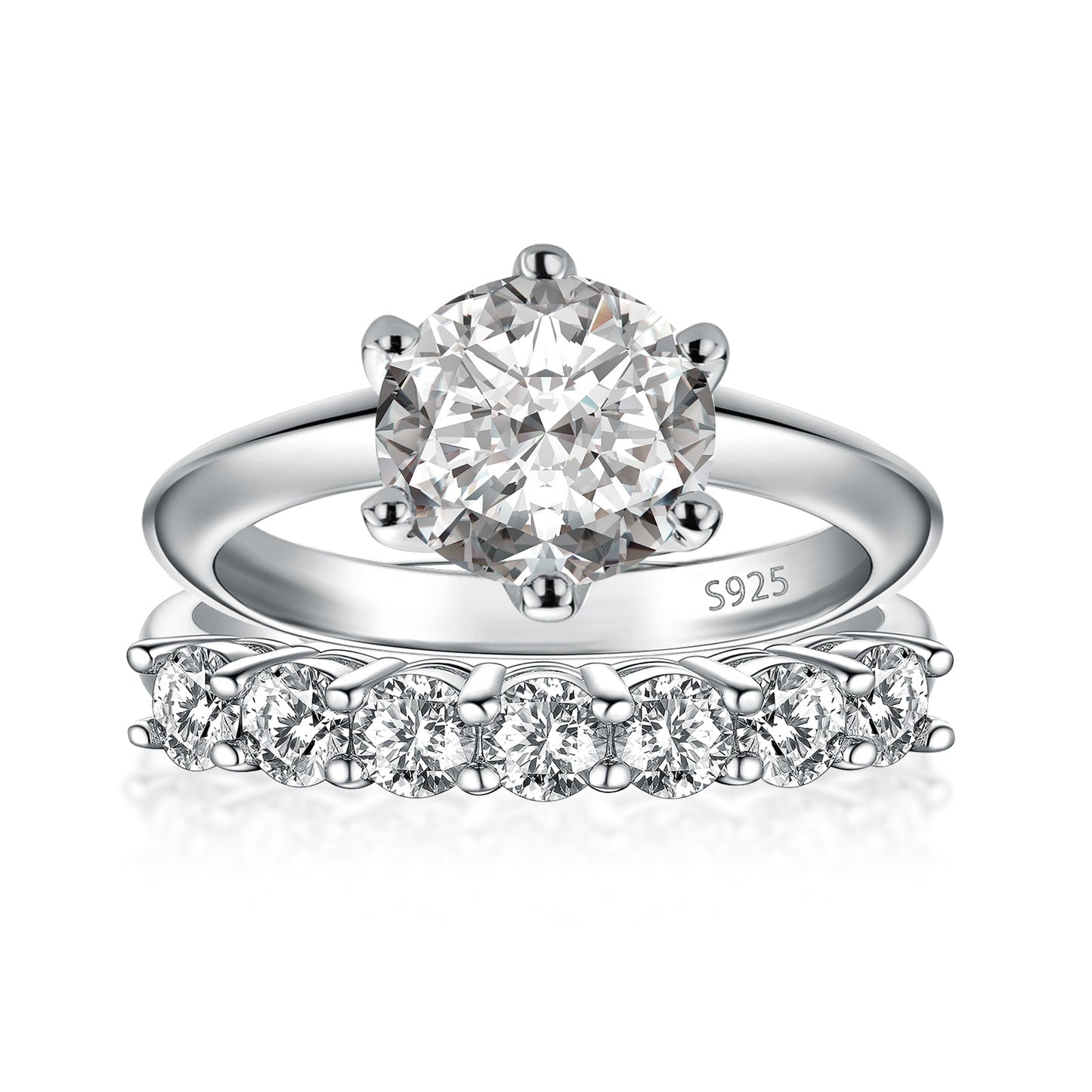 Aurevyn Moissanite 2.0 Ct ~3.0 Ct Round Cut 6 Prong White Gold Engagement Ring with Round Cut White Gold Women's Wedding Band