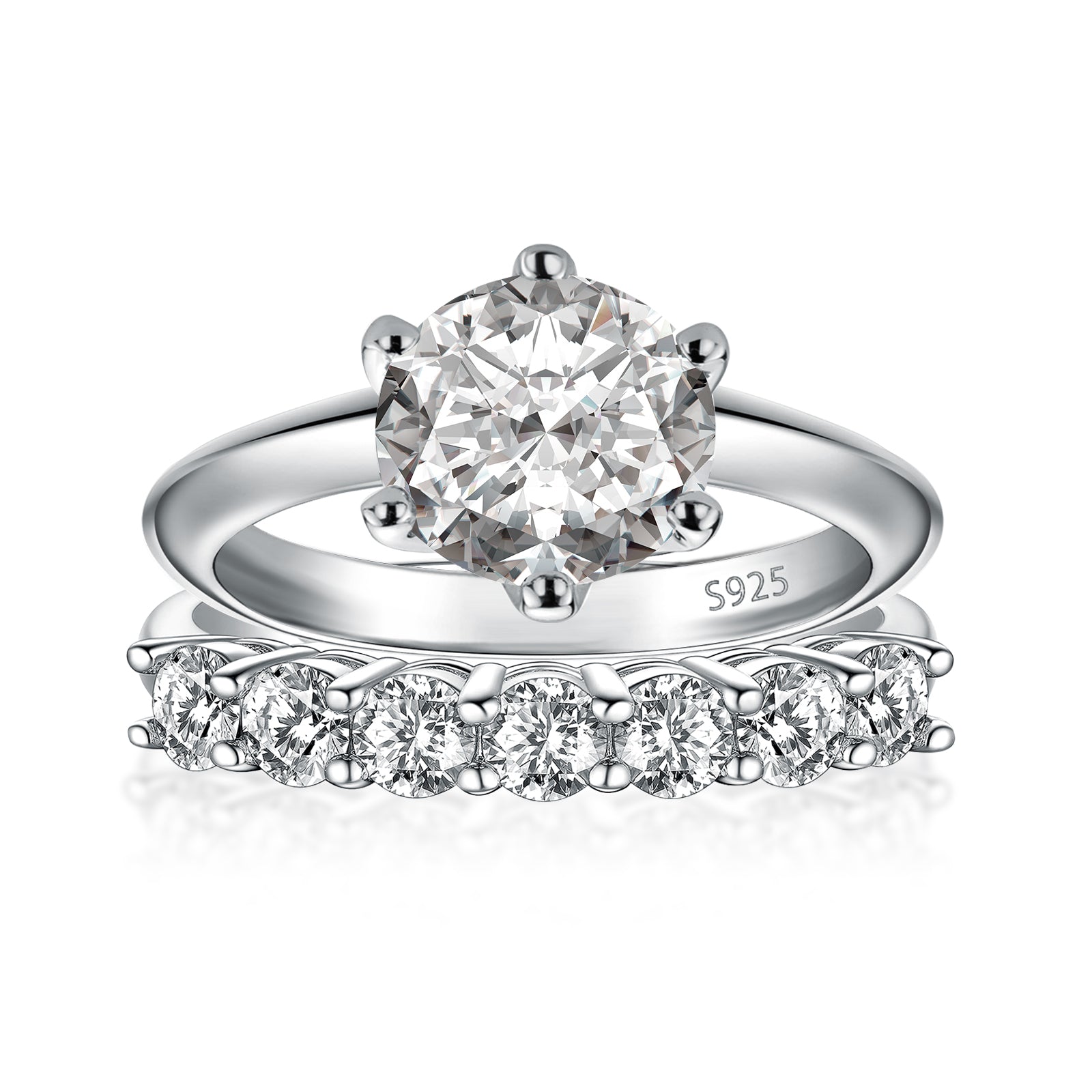 Aurevyn Moissanite 2.0 Ct ~3.0 Ct Round Cut 6 Prong White Gold Engagement Ring with Round Cut White Gold Women's Wedding Band