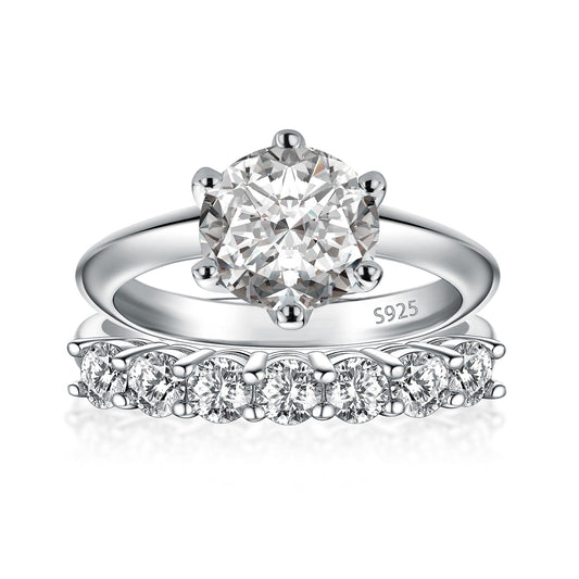 Aurevyn Moissanite 2.0 Ct ~3.0 Ct Round Cut 6 Prong White Gold Engagement Ring with Round Cut White Gold Women's Wedding Band