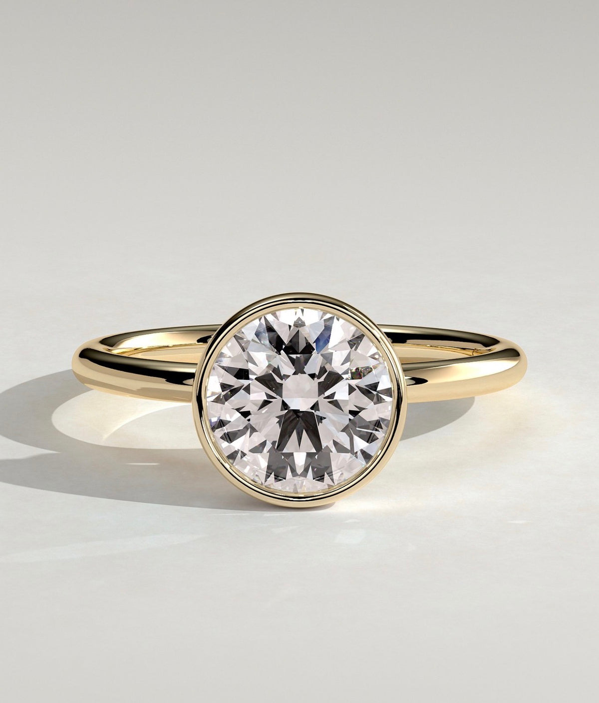 3.5ct Round Lab Grown Diamond Bezel Solitaire Engagement Ring with Petal Gallery, IGI Certified, 18K, 14K Solid Gold , Anniversary Gift For her