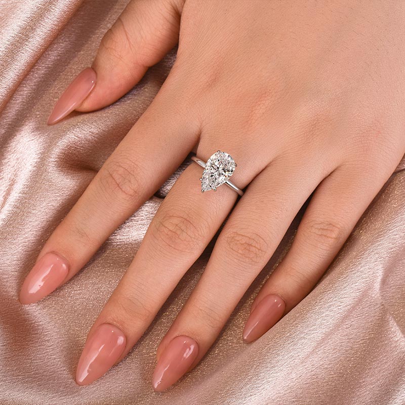 Aurevyn S925 Solitaire 4.0Ct Pear Cut White Gold Engagement Ring For Women
