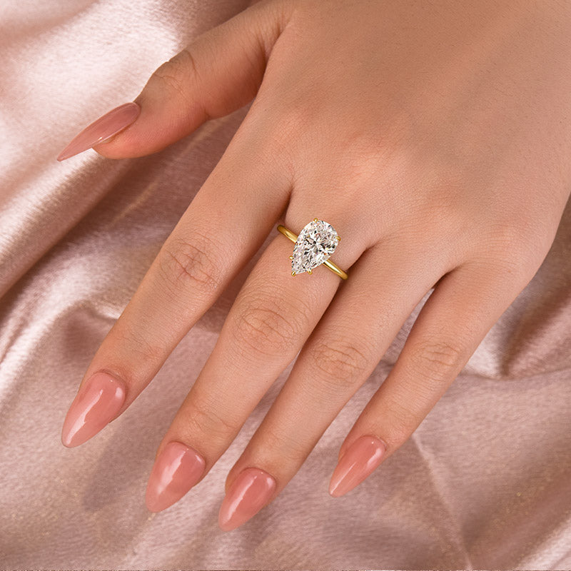 Aurevyn S925 Solitaire 4.0Ct Pear Cut White Gold Engagement Ring For Women
