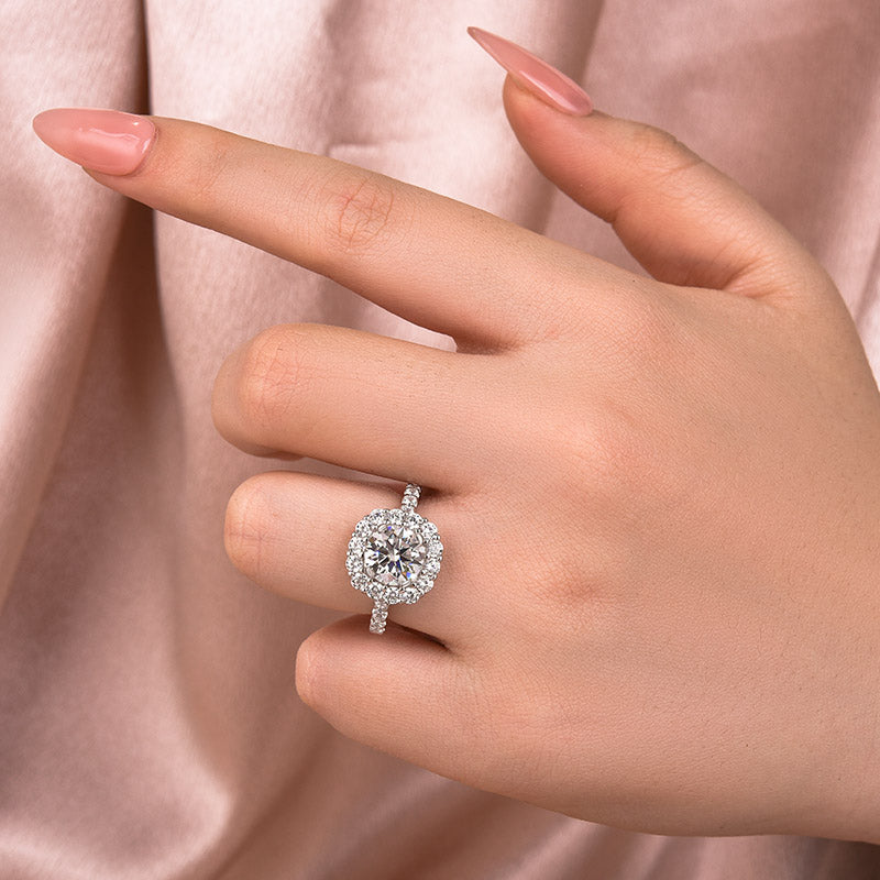 Aurevyn Moissanite 2.0 Ct Halo Round Cut White Gold Engagement Ring