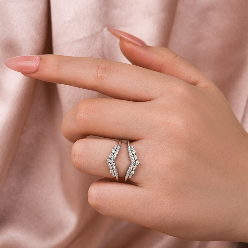Aurevyn Round Cut Jacket White Gold Stack Wedding Band