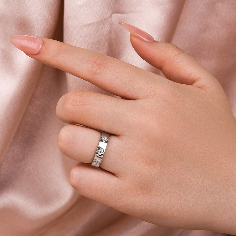 Aurevyn White Gold Clover Wide Wedding Band