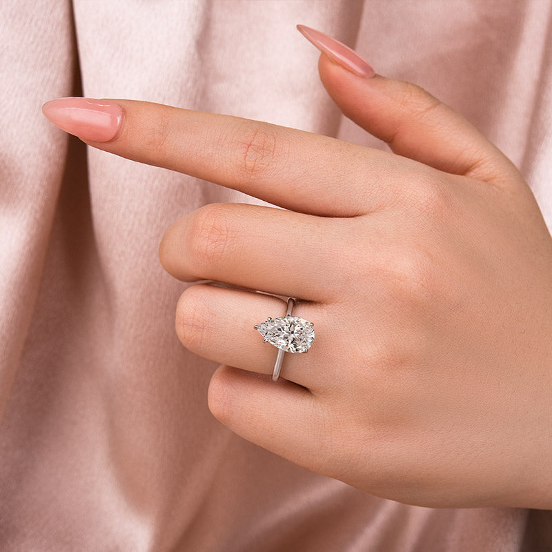 Aurevyn S925 Solitaire 4.0Ct Pear Cut White Gold Engagement Ring For Women