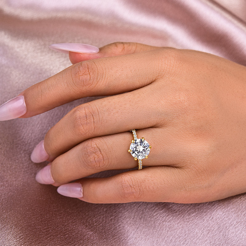 Aurevyn 2.0 Ct ~4.0 Ct Round Cut 6 Prong Yellow Gold Promise Ring