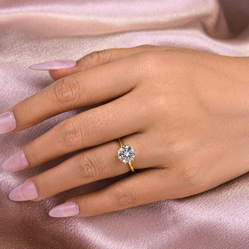 Aurevyn 2.0 Ct Round Cut 6 Prong Yellow Gold Engagement Ring