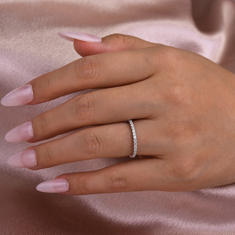 Aurevyn 0.5 Ct Round Cut Half Halo White Gold Anniversary Ring