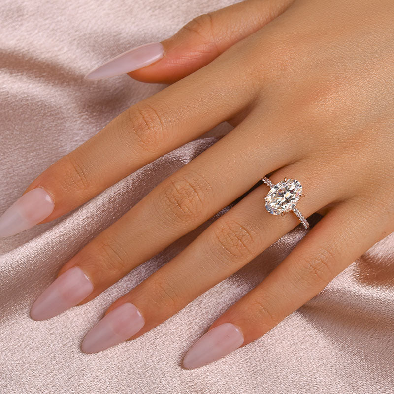 Aurevyn Moissanite 4.0 Ct Oval Cut Pavé Rose Gold Engagement Ring For Women