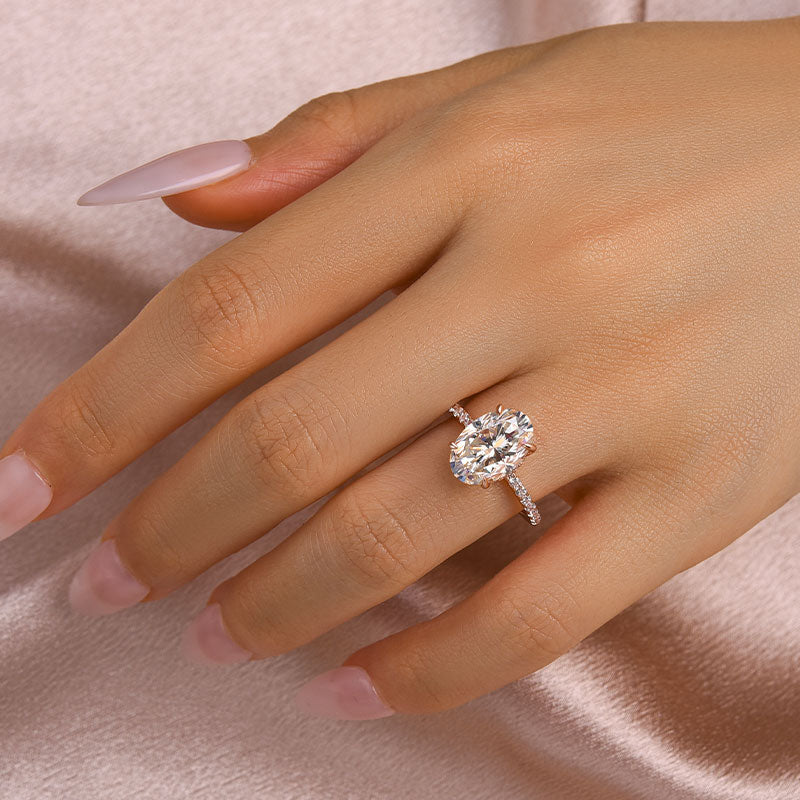 Aurevyn Moissanite 4.0 Ct Oval Cut Pavé Rose Gold Engagement Ring For Women