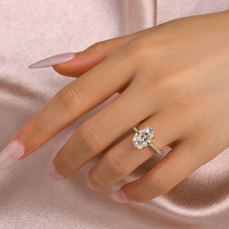 Aurevyn Moissanite 2.0 Ct ~5.5 Ct Oval Cut Pavé Yellow Gold Engagement Ring For Women